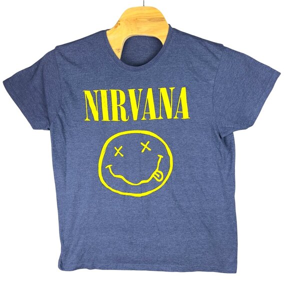 NIRVANA Other - Nirvana Rock Band Tee Adults M Navy Heather Graphic Yellow Smiley Logo